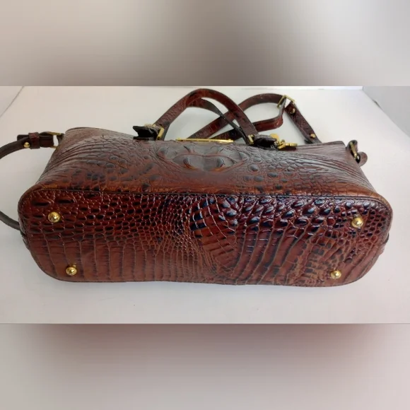 Brahmin Pecan Mini Asher Crocodile Embossed Leather Crossbody Satchel Purse - Picture 8 of 13